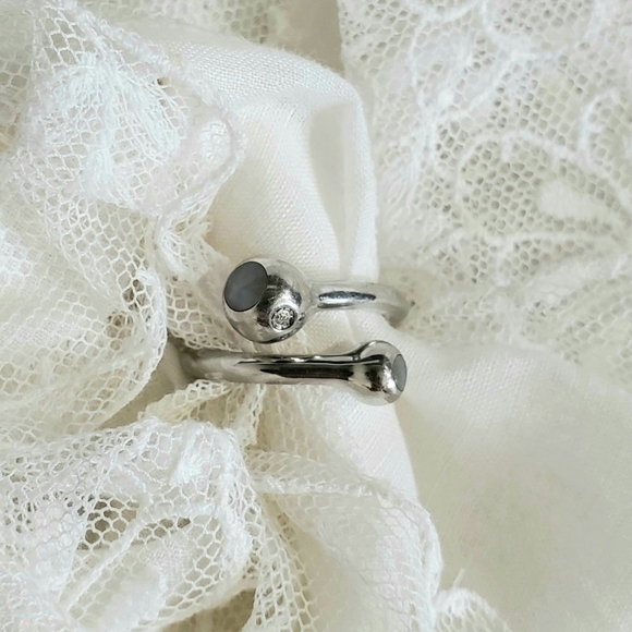 Silver Cat Eye Ring Solid Sturdy Crystal Stone Size 9 - Picture 5 of 9